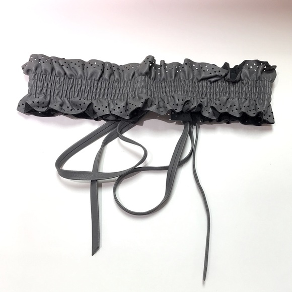 Ruched Gray Stretch Belt with Ties - Picture 2 of 3